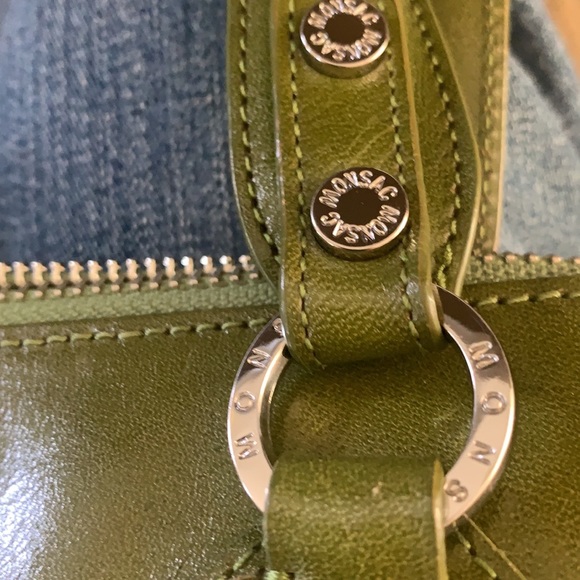 EUC leather baguette bag zip top AVOCADO Mid-size - Picture 3 of 16